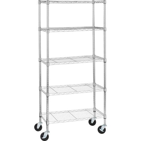 Meuble De Rangement Moyen À 5 Tablettes Étroites Sur Roulettes De 10,2 Cm Avec Étagères Réglables En Hauteur Et Pieds De Nivellement, Poids Max De 680 Kg, Noir, 35.6 X 76.2 X 160.75 Cm (1/5)