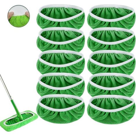 Lot de 10 pièces - Convient pour recharger les lingettes de balai - Lingettes de balai en coton réutilisables - Lingettes - Housse en microfibre réutilisable - 25,4 x 11,5 cm - Écologique - Tête de ba (1/5)