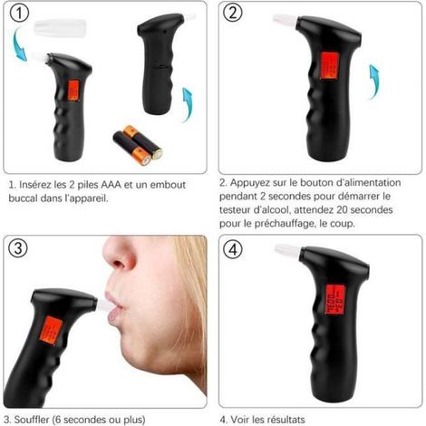 Éthylotest Électronique, Numérique Alcootest, Testeur d'alcool Portable avec Écran LCD + 5 Embouts (1/4)