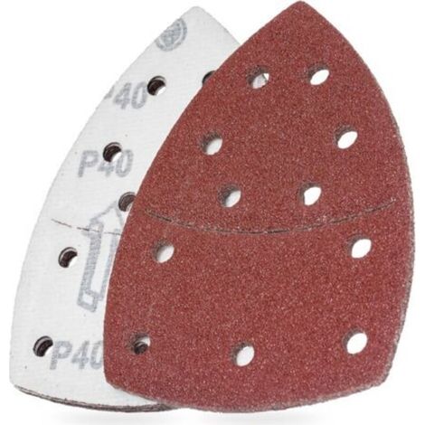 Papier de verre grain 60, tampon de papier de verre triangulaire, fermeture auto-agrippante, 11 trous, rouge, paquet de 100