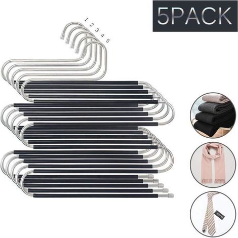 Cintres Pantalons - Multi-Purpose - Antidérapant - 5 pièces - Argenté - Mixte (1/4)