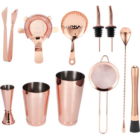 11-teiliges Barkeeper-Set aus roségoldenem Edelstahl, Cocktailshaker und Sieb für Hauspartys (1/5)