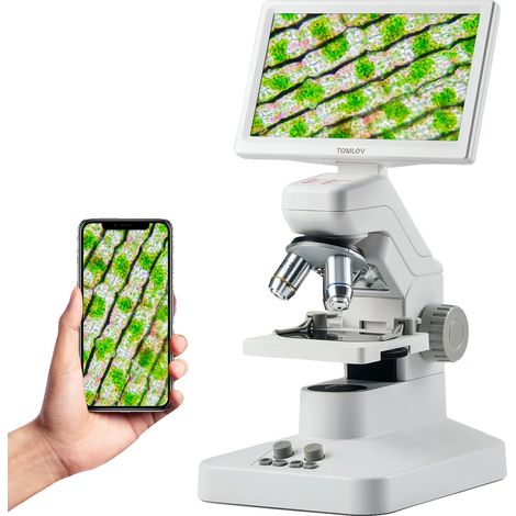 Microscopio biológico digital, pantalla IPS de 7 pulgadas, aumento de 500X a 1500X, batería incluida, conectividad WiFi, certificado CE. (1/5)