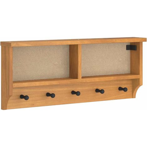 Perchero de pared con prácticos ganchos 87 x 12 x 35 cm estilo rústico madera maciza de pino 020056692