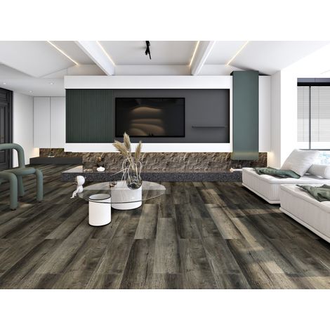Pavimento vinilico SPC nero 1120 x 228 x 5 mm, compatibile con riscaldamento a pavimento (1/5)