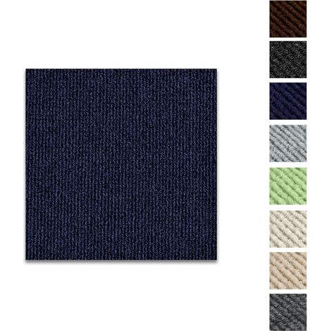 Lot de 10 carreaux de moquette autocollants lavables - 30 x 30 cm - Tapis avec couverture arrière - Revêtement de sol pour appartement, bureau, commerce (bleu foncé) (1/5)
