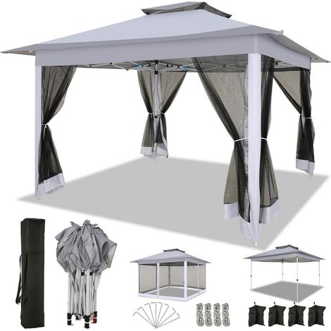 Faltpavillon 3x3m wasserdicht mit Moskitonetz und Doppeldach (1/5)