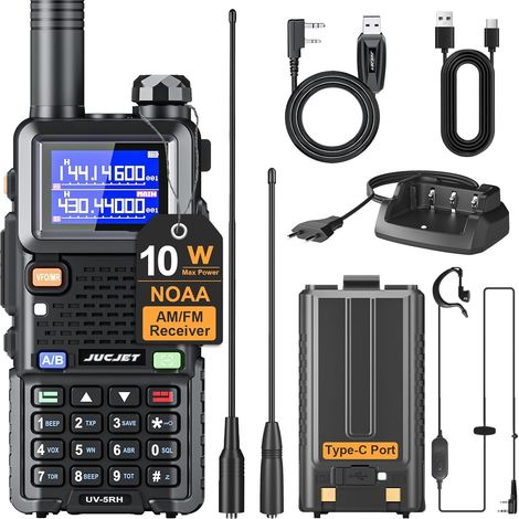 UV-5RH Walkie talkies Novedosos de Alta Potencia, Alcance con batería de 2500 mAh, 999 Canales, Antena de Alta Ganancia, Linterna, estación de Carga USB, para Aventuras, Exteriores, Camping(1 Pieza) (1/4)