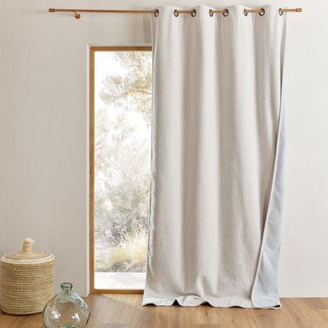 Rideau thermique 100 % occultant en tissu bouclette Ecru 140x260 cm (1/2)