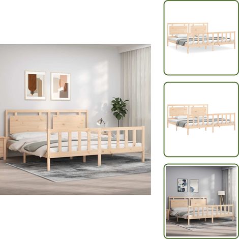 The Living Store Massivholzbett mit Kopfteil 180x200 cm - Holzbett - Kiefernholzbett - Massives Holzbett - Lattenrost - Doppelbett