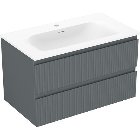 Mexen Rivel 80 cm Badezimmerschrank mit Waschbecken Vela, 2 Schubladen, rilliert, graphit matt/weiß matt - 91A20-08047-2-BFF66- (1/5)