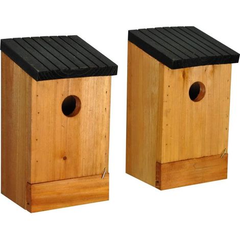 Traditional Wooden Bird Nest Box Birdhouses with Removable Bases (Set of 2) (1/5)