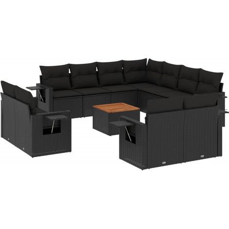 Maison Exclusive - 12-tlg. Garten-Sofagarnitur mit Kissen Schwarz
