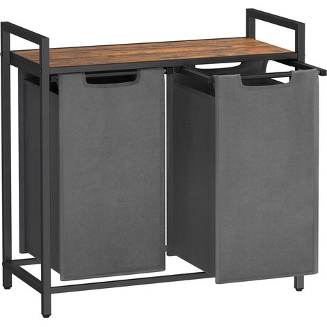 Cesto para ropa sucia con 3 compartimentos y 1 estante extraíble para bolsas de almacenamiento capacidad de 38 l por bolsa para baño/lavadero gris 120006762