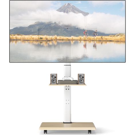 COSTWAY Rolling TV Stand on Wheels Mobile TV Cart for 32"-75" TVs Natural
