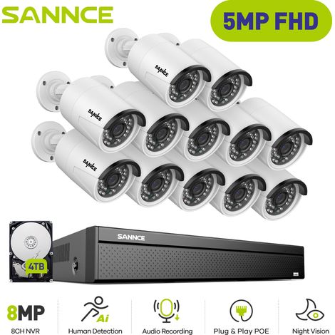 SANNCE 5MP Kit caméra de vidéosurveillance,Outdoor Security 16CH H.265+ PoE NVR Video Audio Video Surveillance System 12Camera - 4TB HDD (1/5)