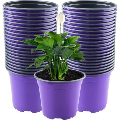 50 pots de fleurs en plastique de 15 cm, pots légers violets pour semis, pots de pépinière, contenants pour fleurs et plantes (1/5)