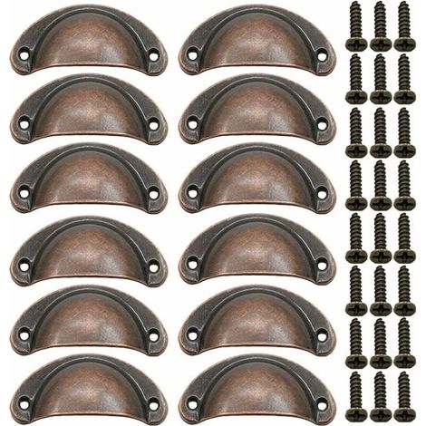 12 Pièces Poignée de Porte Coquille, Rétro Poignées de Porte, Poignées de Meubles Traditionnelles en Demi Lune Avec Vis, pour Tiroir, Armoire, Commode (Bronze Rouge) (1/5)
