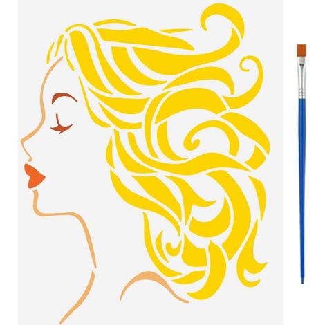 Pochoir de Dessin de Tête de Femme Avec Pinceau 29.7X21cm Beauté Dame Modèle de Peinture Mode Femmes Décoration Bricolage Artisanat Pochoir pour Peinture sur Bois Mur Tissu Meubles (1/5)