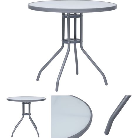 The Living Store -  Gartentisch Hellgrau 80 cm Stahl und Glas (1/5)