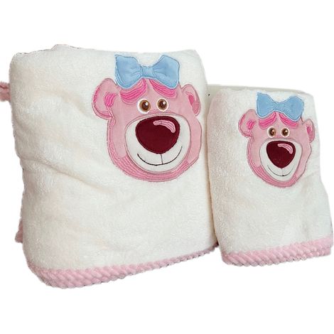 2 serviettes de bain blanc motif ours mignon, dentelle chanvre doux absorbant en polaire corail, serviette de douche