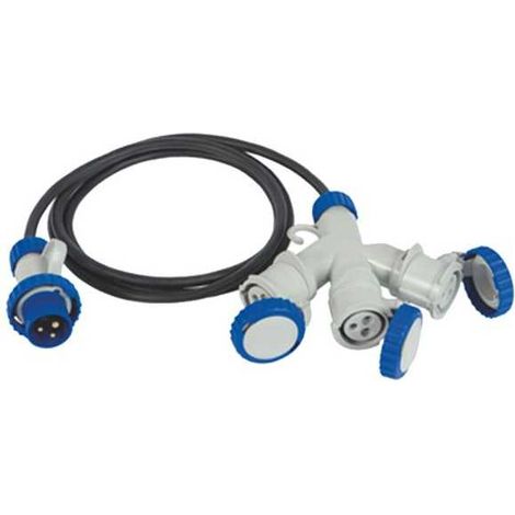 Fanton FME73121 Adattatore multiplo industriale da spina CEE 2P+T 16A 230V a 3 prese CEE 2P+T 16A 230V con cavo 2m 3G2,5 H07RN-F IP67 colore Grigio-Blu