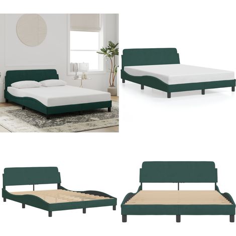 Bettgestell ohne Matratze Dunkelgrün 140x200 cm Samt - Samtbett - Doppelbett - Boxspringbetten - Bettsofa - Lattenrost - Home & Living (1/5)