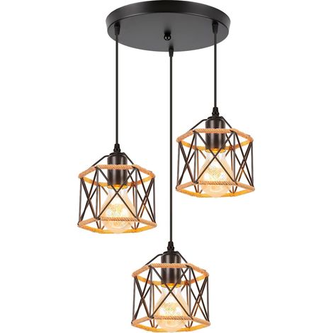 Suspension Luminaire Industrielle 3 Lampes Vintage E27 Lustre Abat-jour Métal Design Salon Chambre Cuisine Noir-B (1/5)