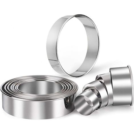 11 moules à biscuits ronds en acier inoxydable, de 2,3 à 9,2 cm, moules à mousse pour gâteaux, ustensiles de découpe ronds, avec une jolie boîte ronde (1/5)