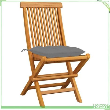 Chaises de jardin - FAFEICY - 3062584 - Pliantes - Bois de teck massif - Coussins gris inclus (1/5)