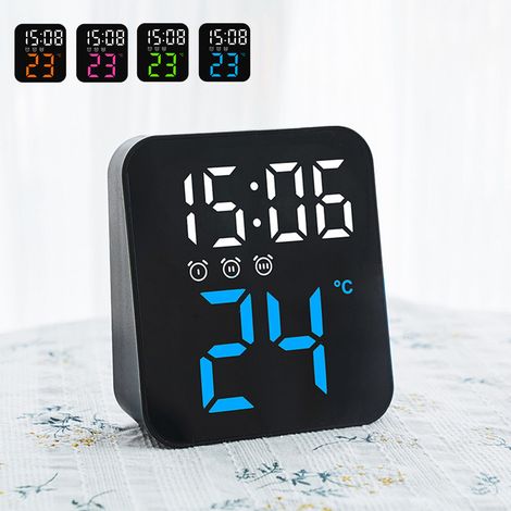 Réveil numérique LED multicolore, horloge murale, affichage de la température, veilleuse bleue (1/5)