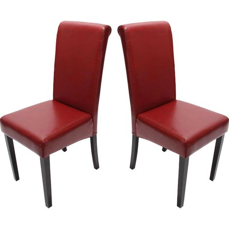 Lot de 2 chaises de salle à manger dossier haut cuir rouge bois massif foncé 040007318 (1/2)