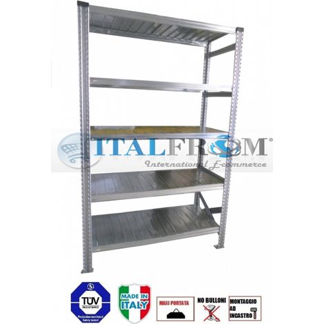 MODULO INIZIALE - scaffalatura da magazzino zincata H 250 cm , L 105 cm , PROF. 60 cm , con 5 ripiani , PORTATA OGNUNO 240 Kg (1/5)
