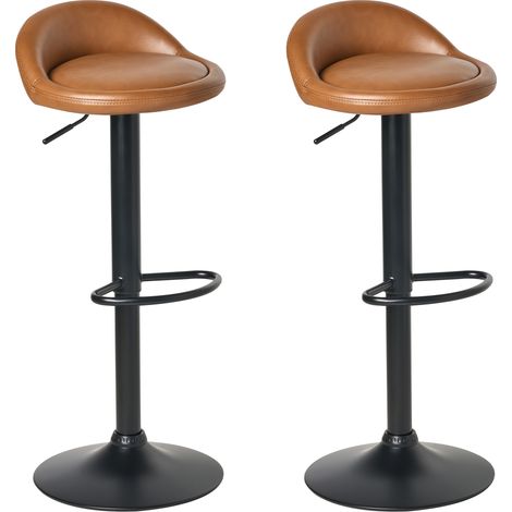 Conjunto de 2 sillas de bar giratorias modernas sin reposabrazos con altura ajustable tapizado de piel sintética marrón Meeder (1/5)