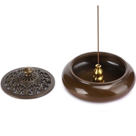 Brûle-encens en cuivre pour maison, porte-encens décoratif artisanal d'intérieur, taille 8,9 cm, support de bâtonnets et cônes, ornement élégant. (1/5)