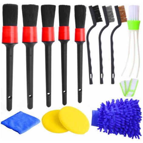 13 Pcs Lot de Brosse Nettoyage Voiture Pinceau à Détail de Voiture pour Lavage Roue, Moteur, Tableau de Bord, Bouches D'aération et Intérieur, Extérieu (1/5)
