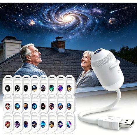 2026 HD Smart Dynamic 5D Holographic Night Light Projector, 2-in-1 Galaxy Star Projector Light with 3/6/12/24 Sliding Projection Films, Plug-and-Play, 360° Adjustable, USB Powered (24PCS)