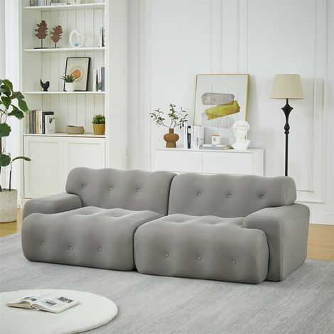 Divano Cloud Design curvo - 224x104x66 cm - Grande divano XL a 2 posti in tessuto a maglia 3D con braccioli larghi - Grigio (1/5)