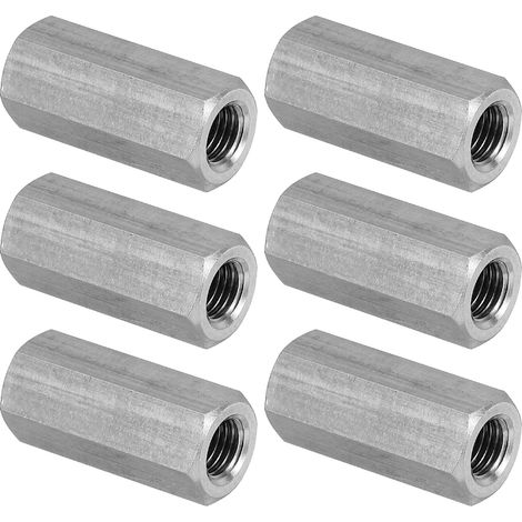 Ecrou Long M8 x 1 de Pas Écrou Hexagonal en Acier Inoxydable 304, 6Pcs 30mm/ 1.2" Longueur Raccords de Tige Filetés Avec Écrou de Serrage, Ton Argent (1/5)