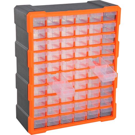 Werkzeugkasten aus Kunststoff mit 60 Schubladen, Aufbewahrungsbox für Schrauben und Werkzeuge – 37 x 15,5 x 47 cm – Sicher und ungiftig