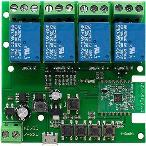 Module de commutation intelligent 4 canaux, relais 7-32 V 10 A, télécommande sans fil Wi-Fi, verrouillage automatique et temporisation, contrôleur via application Ewelink (1/5)