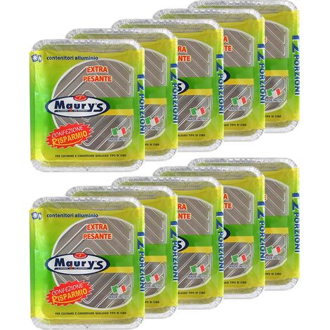 MAURY'S SET DA 10  CONTENITORI RETTANGOLARI IN ALLUMINIO DA 12 PORZIONI
