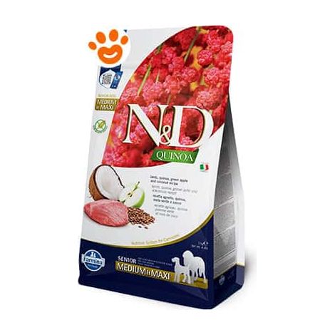 Farmina Dog N&D Quinoa Senior Medium/Maxi Agnello, Mela Verde e Cocco - Sacco 2 Kg - Cibo Secco Cani