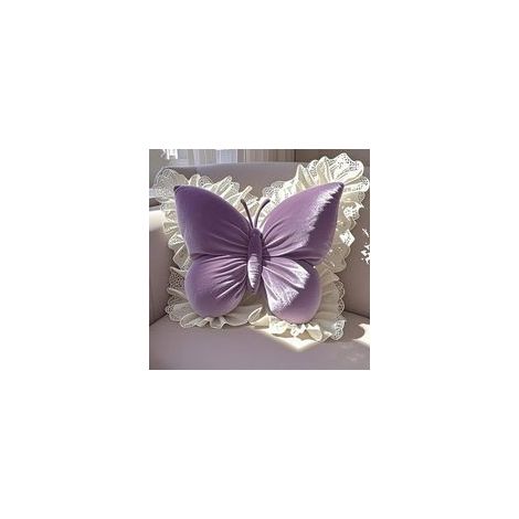 1 Kissen, Schmetterlingsform, Samt, Spitze, 40 x 45 cm, Lila, Sofa, Bett (1/5)