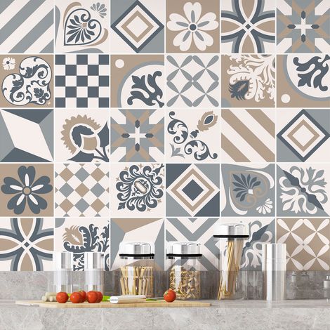 Stickers carrelage - Motif carreaux de ciment - 36 Stickers 20x20 cm - Adhésif MAT (1/3)