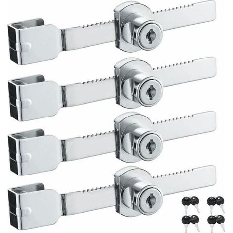 Serrure d'armoire en verre Serrure de vitrine Verrou dentelé-328 Ouverture simple, 141 x 20 x 11 mm, 4pcs