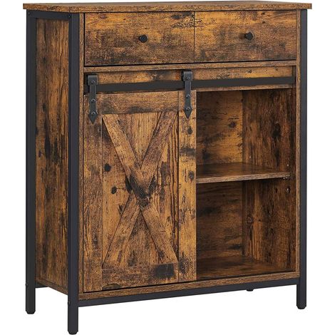 Meuble de rangement buffet 70 x 30 x 80 cm placard de cuisine commode avec porte coulissante imitation grange style industriel marron (1/2)