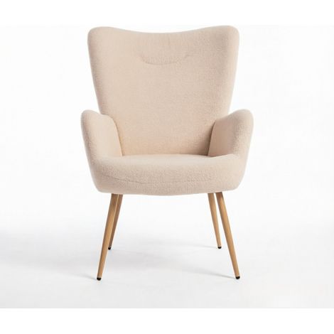 CHICFURN Fauteuil lounge beige en tissu bouclette avec dossier haut, accoudoirs intégrés et assise ergonomique, siège de lecture confortable pour salon, chambre ou coin détente (1/5)