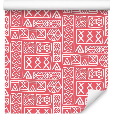 Carta da parati con motivo geometrico polinesiano a corallo, 50x1000 cm (1/5)
