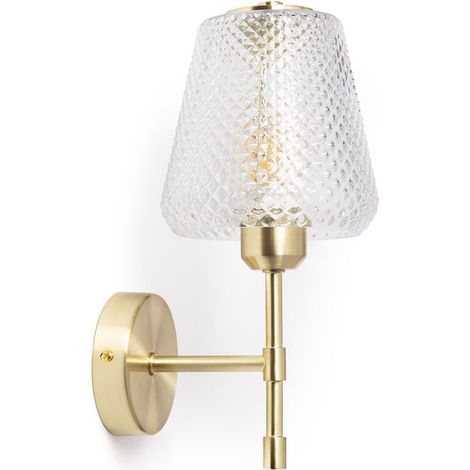 – Lampe murale en métal et verre doré – Applique vintage pour intérieur – Dimensions 310x150x190mm – Source E27, IP20, 20W max (1/5)